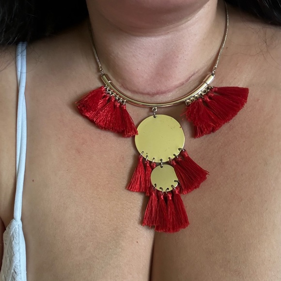 3/18$ red and gold tassel statement necklace - Picture 2 of 2